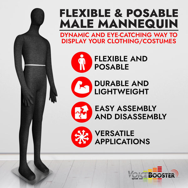 Male Mannequin, Flexible Posable Full-size In Black