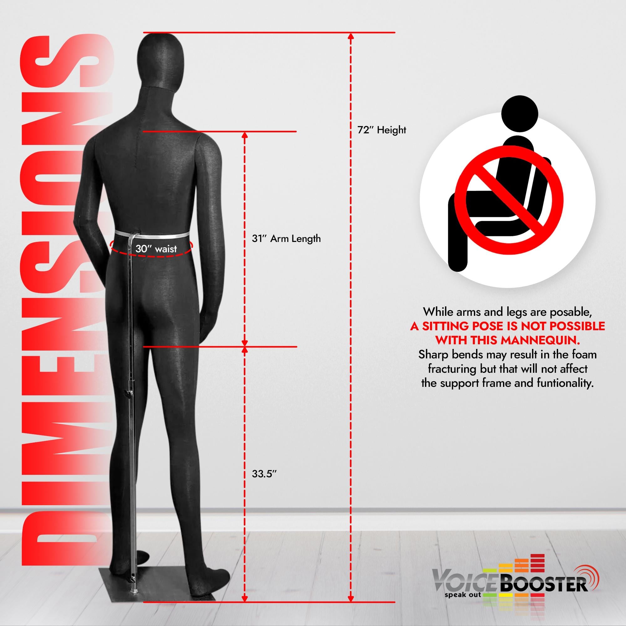 Male Mannequin, Flexible Posable Full-size In Black