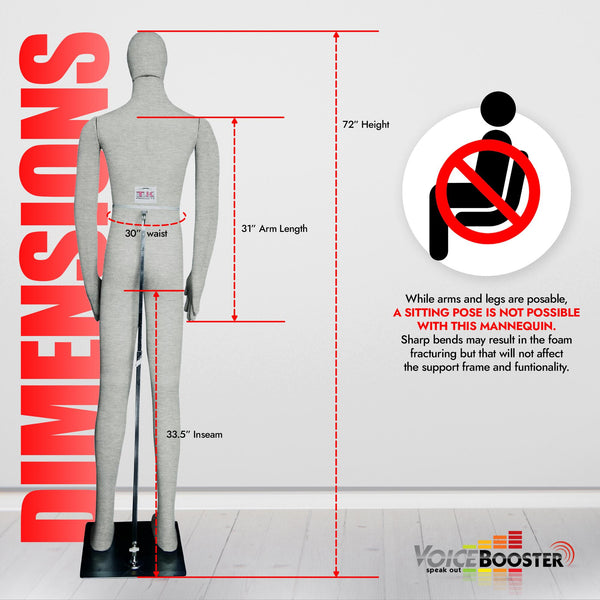 Male Mannequin, Flexible Posable Full-size In Grey