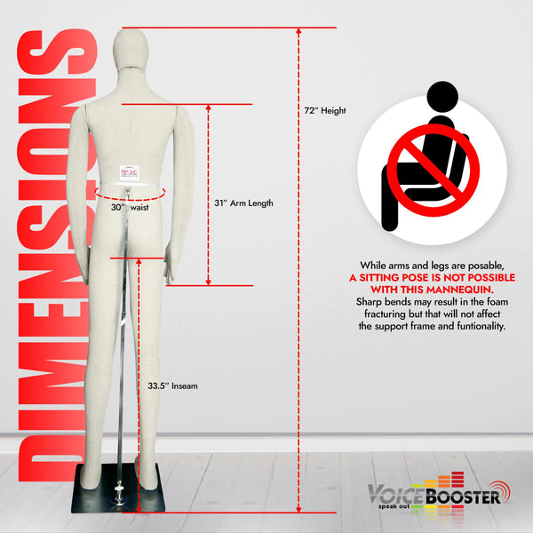 Male Mannequin, Flexible Posable Full-size In Beige-White