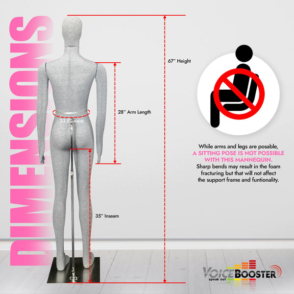 Female Mannequin, Flexible Posable Full-size In Grey